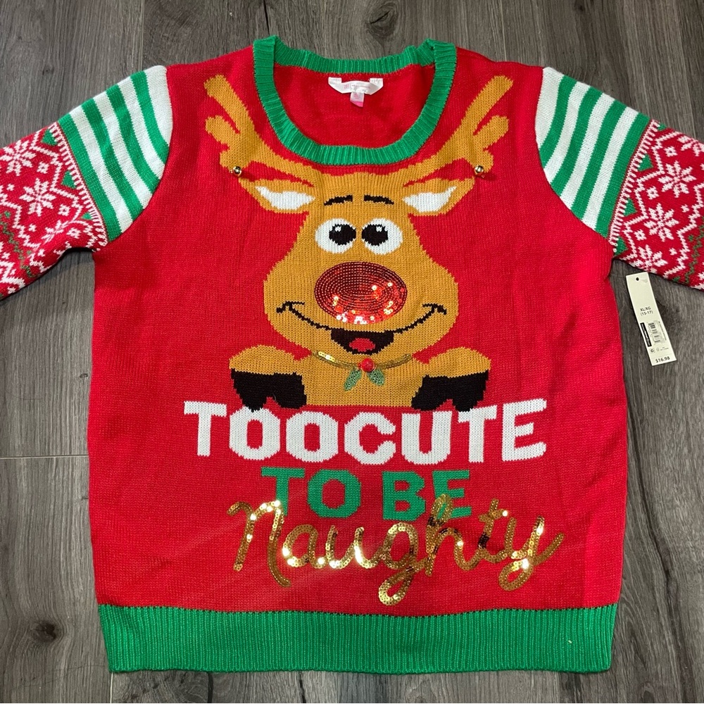 🎄Reindeer Christmas Sweater, too cute to be naught, size XL